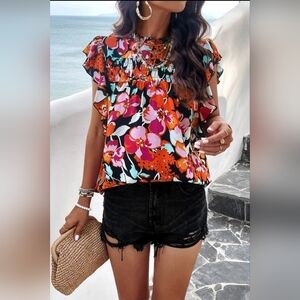 Floral Ruffle Sleeveless Top